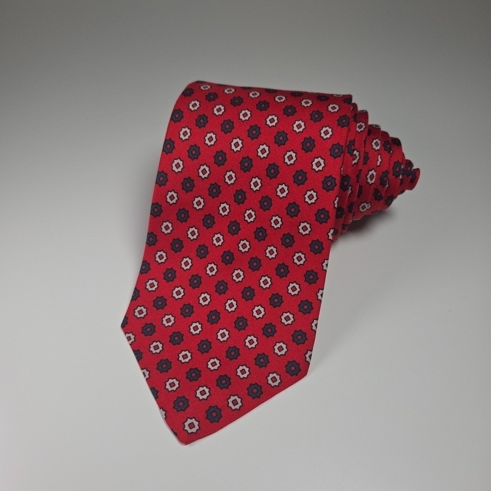 Necktie Brooks Brothers Mens OS Red Medallion Makers Silk Geometric